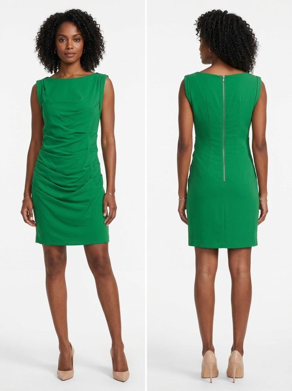 Express Green Ruched Sleeveless Sheath Dress Solid Boat Neck Women Size 0
